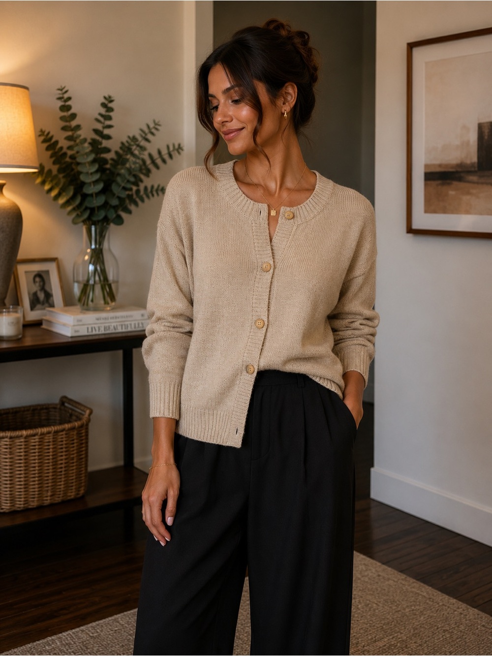 85. Elodie • NWT $78 USD Beige Button-Front Sweater Cardigan PTP 21” +